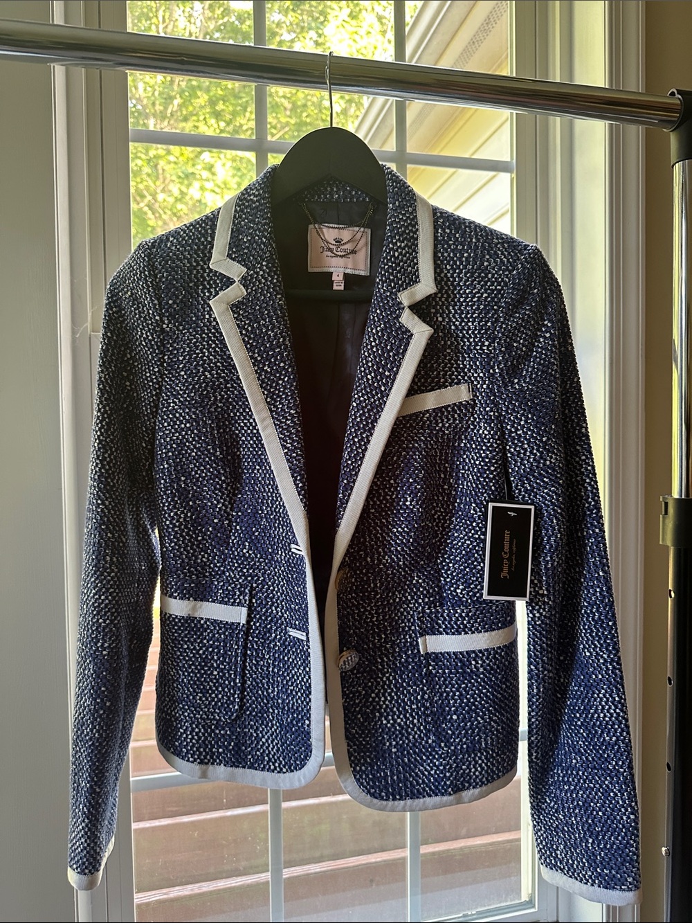 Juicy Couture Navy Tweed Blazer with White Trim